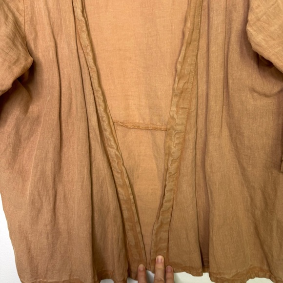 April Cornell Brown Open Front Cardigan Embroidered Sleeve Linen Cotton Size M - Picture 4 of 10